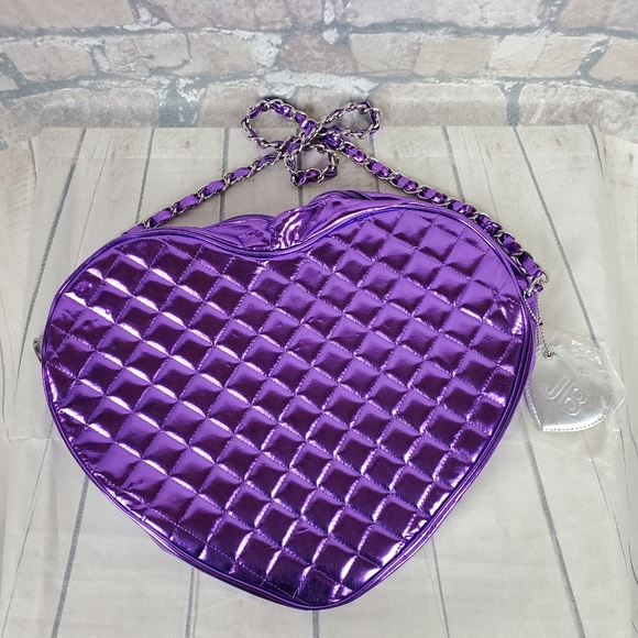 Justin Bieber Handbags - Justin Bieber Metallic Purple Quilted Heart Handbag Dead Stock Chain Strap